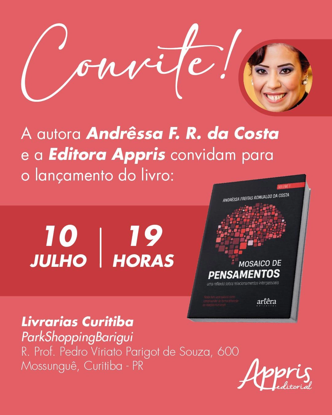 Imagem de destaque - Andrêssa da Costa lança “Mosaico de Pensamentos” em Curitiba