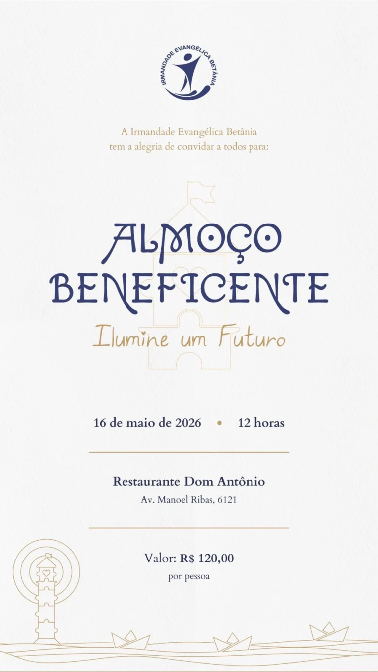 Imagem de destaque - 16 de maio: Irmandade Betânia promove almoço beneficente com sorteios e experiências especiais em Curitiba